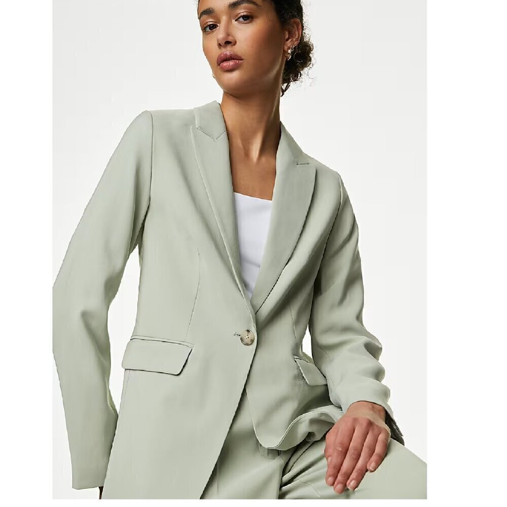 Like New Vintage Valerie Stevens‎ 100% Silk Single Breast Blazer Sage Size 12